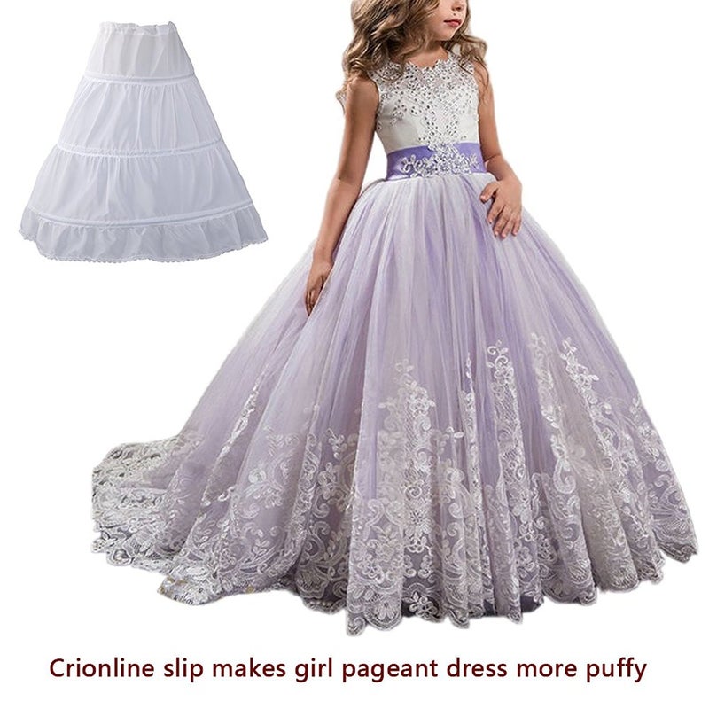 WDE Princess Gold Long Girls Pageant Dresses Kids Prom Puffy Tulle Ball Gown US 10 - Image 2